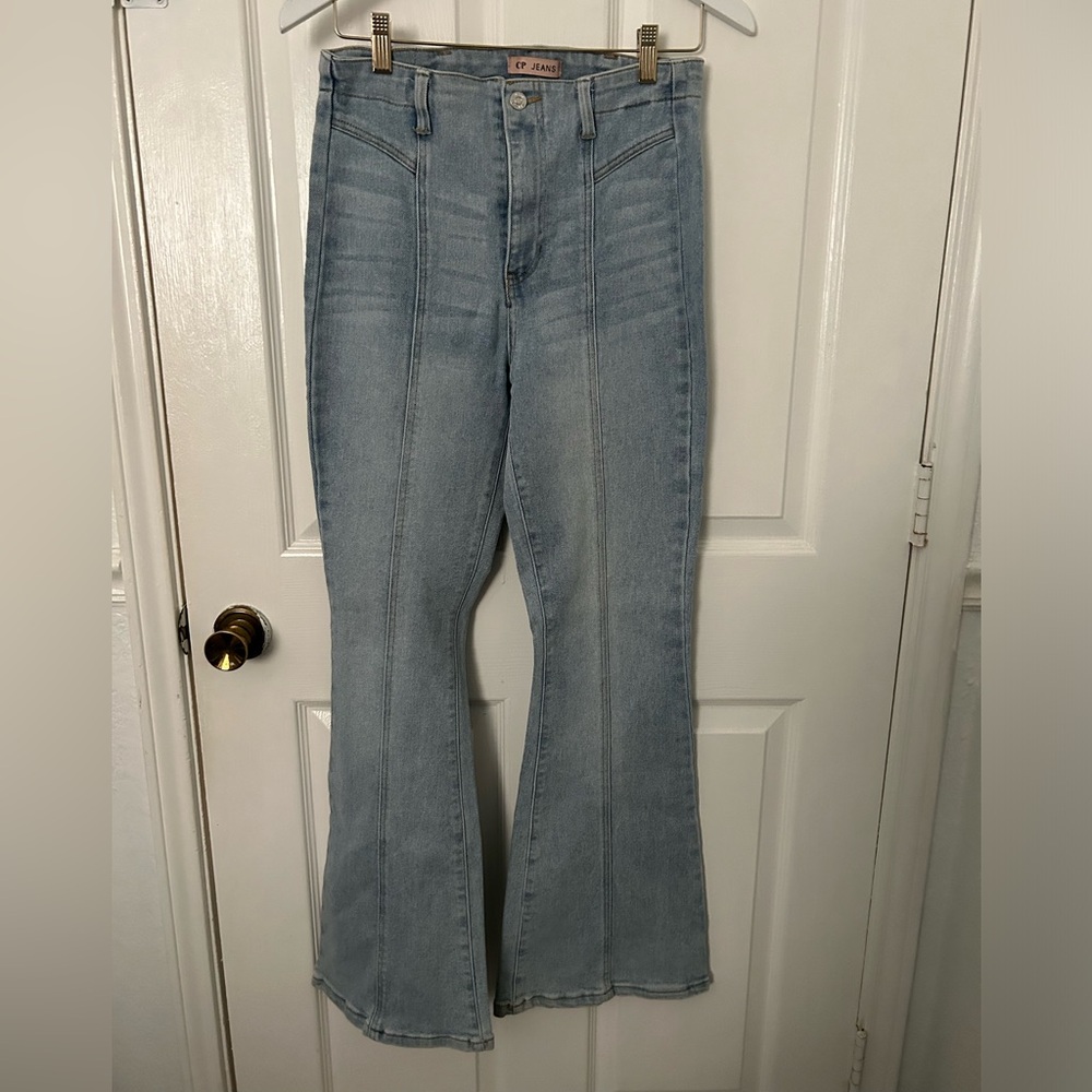 Light Blue Flare Jeans — High-Rise Wide Leg